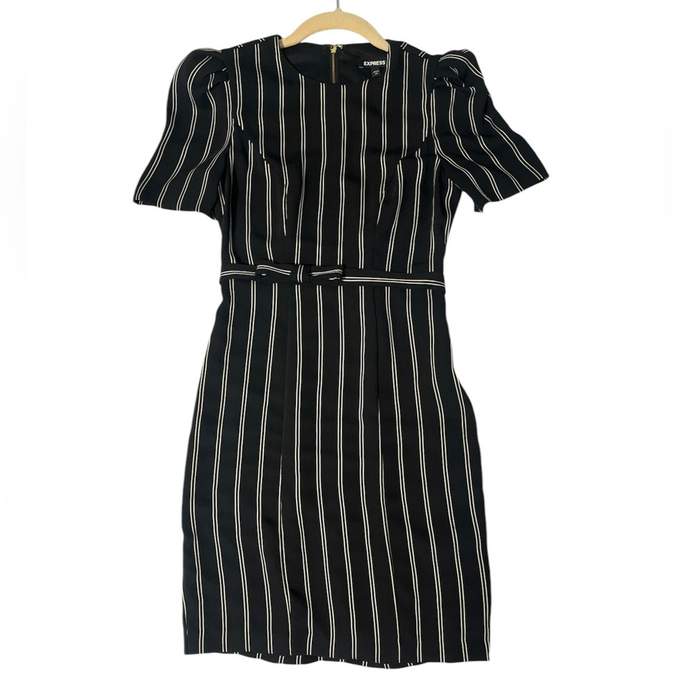 Express Black and White Striped Midi Dress